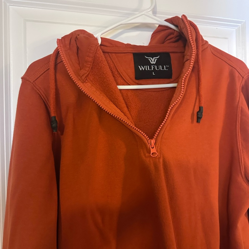 Rust Orange quarter zip Hoodie - Picture 3 of 5